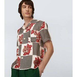 Bode Checker Bloom Floral Silk Bowling Shirt S/M Mens New